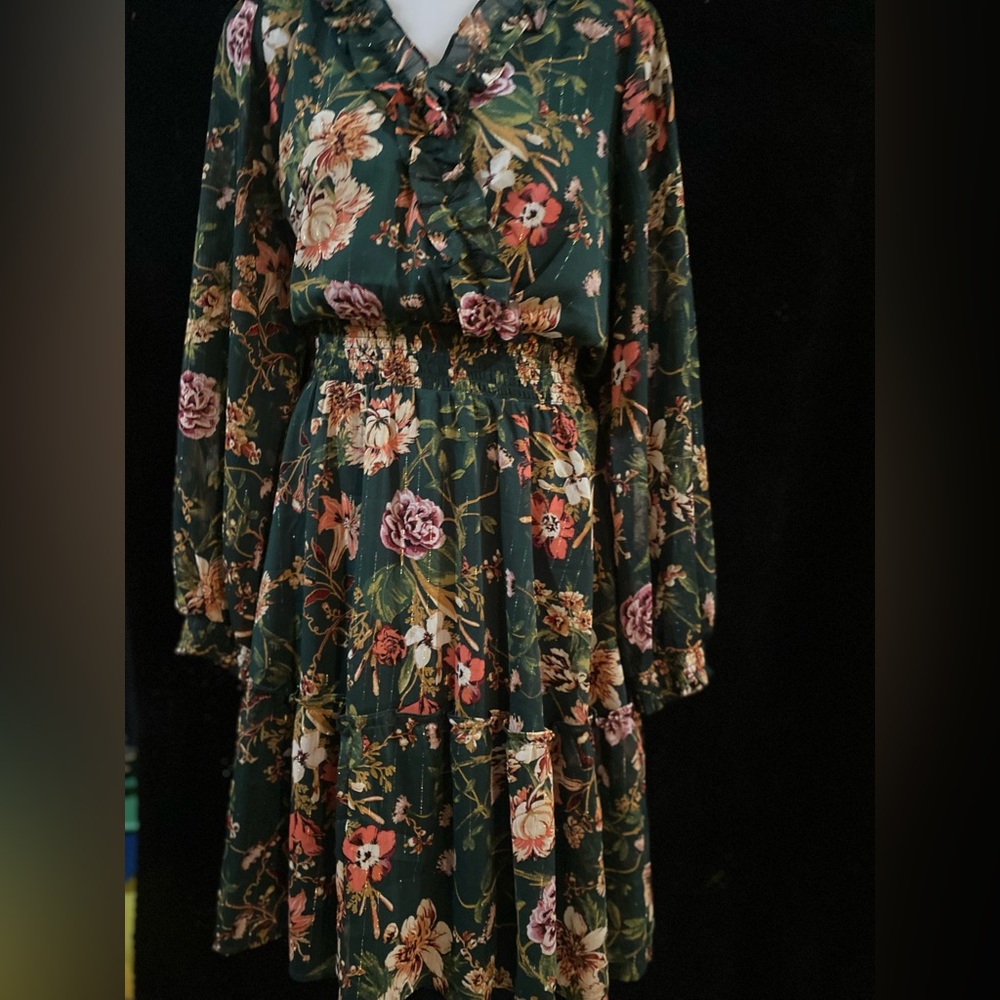 Maurices Pink and Orange Tiered Sundress with Bishop Sleeves